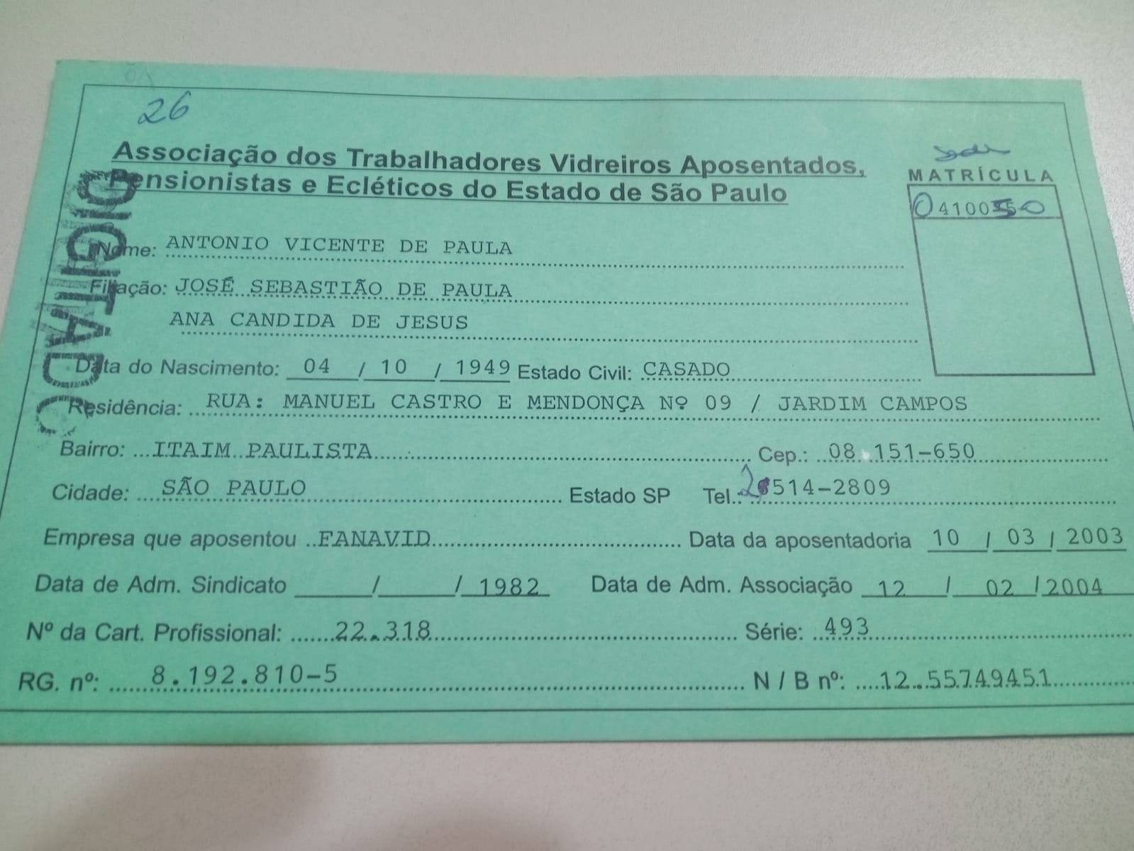 carteira sindicalização